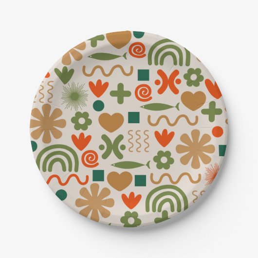 Scandinavian Retro Kerstpattern Papieren Bordje (Voorkant)