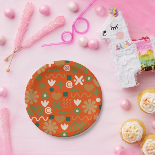 Scandinavian Rustic Retro Pattern Papieren Bordje (Feest)