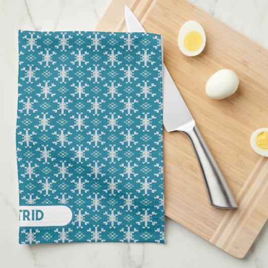 Scandinavian Snowflake Sweater Knit Personalized Theedoek (Quarter Fold)