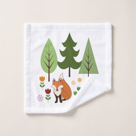 Scandinavian Style Fox Flowers Trees Illustration (Gant de toilette)