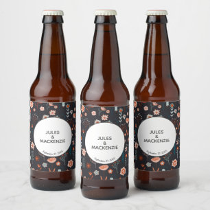 Scandinavian Summer Flowers Dark Boho Modern Bier Etiket