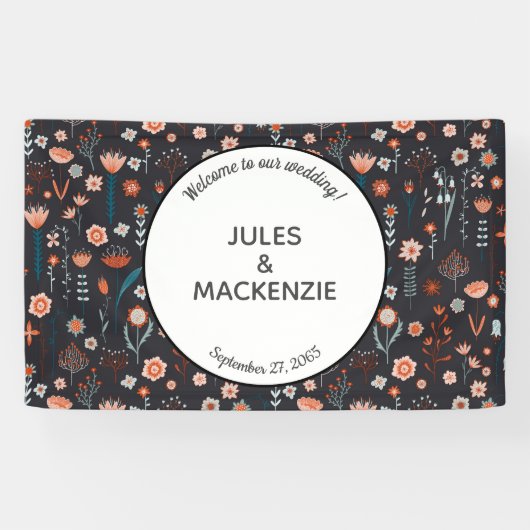 Scandinavian Summer Flowers Dark Boho Wedding Spandoek (Horizontaal)