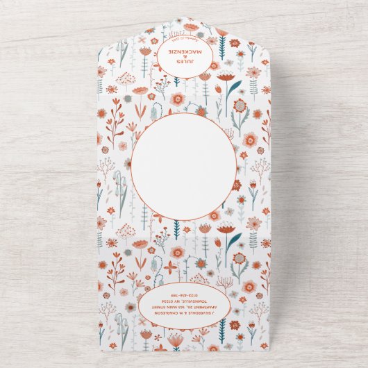 Scandinavian Summer Flowers Modern Boho Wedding All In One Uitnodiging (Buitenkant)