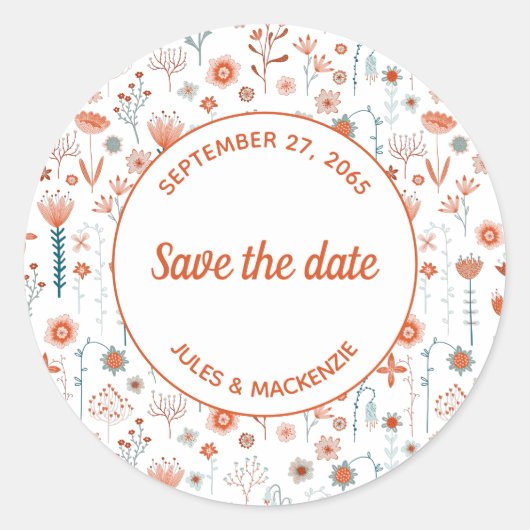 Scandinavian Summer Flowers Save the Date Ronde Sticker (Voorkant)
