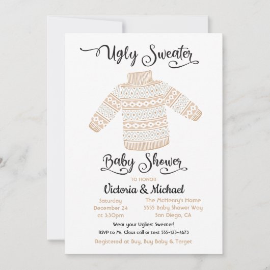 Scandinavian Ugly Sweater Baby shower Invitation Kaart (Voorkant)