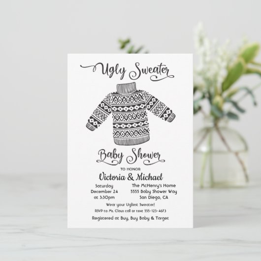 Scandinavian Ugly Sweater Baby shower Invitation Kaart (Staand voorkant)