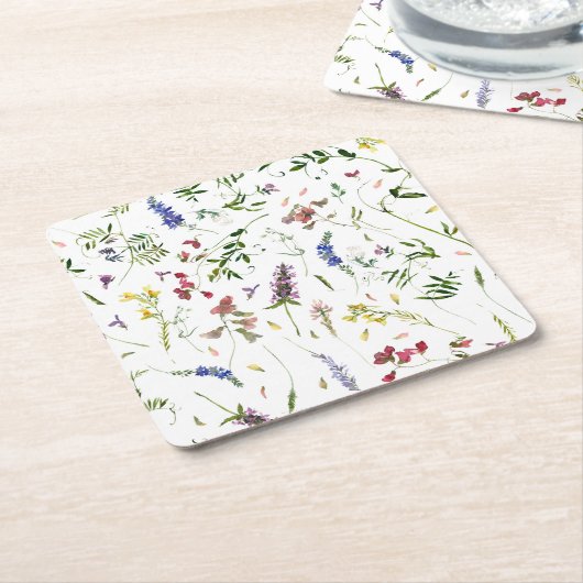 Scandinavian Wildbloemen Meadow Vierkante Kartonnen Onderzetter (Schuin)