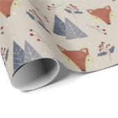 Scandinavian Winter Fox & Holly Forest Cadeaupapier (Rol Hoek)