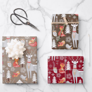 Scandinavian Woodland Animals Kerstfeestdag Inpakpapier Vel