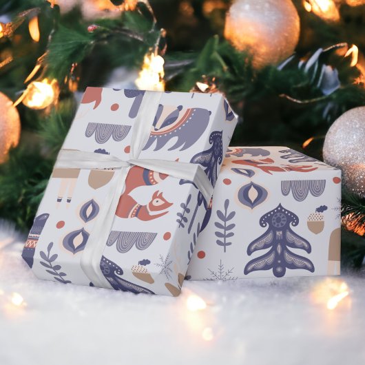 Scandinavian Woodland Animals Kerstmis Cadeaupapier