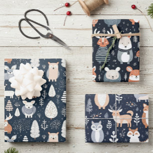 Scandinavian Woodland Animals Kerstwinter Inpakpapier Vel