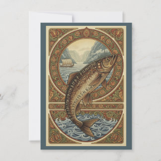 Scandinavian Woodland Salmon Art Flat Thank You Bedankkaart