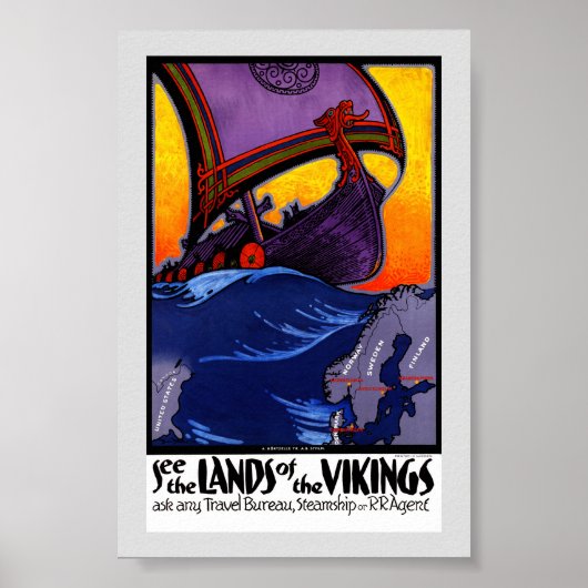 Scandinavie Affiche de voyage vintage restaurée (Devant)