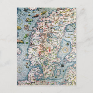 Scandinavië, detail van de Carta Marina Briefkaart