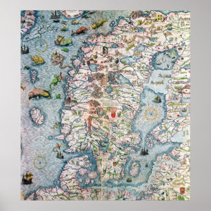 Scandinavië, details van de Carta Marina Poster