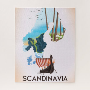 Scandinavië Kaart Viking reisposter Legpuzzel