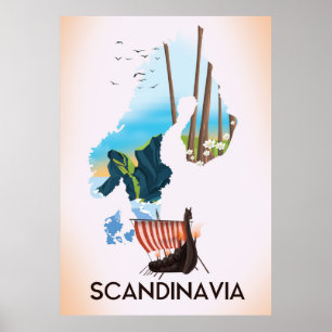 Scandinavië Kaart Viking reisposter Poster