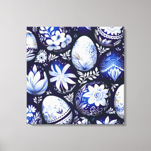 Scandinavisch Blauw Paasei Lente Bloemstuk Canvas Afdruk