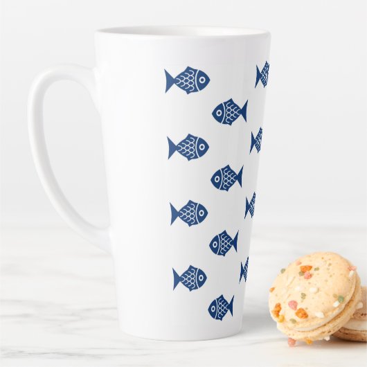 Scandinavisch blauw vissenpatroon latte mok (In situ)