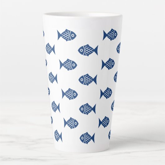 Scandinavisch blauw vissenpatroon latte mok (Voorkant)