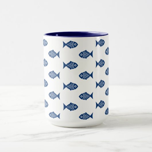 Scandinavisch blauw vissenpatroon mok (Midden)