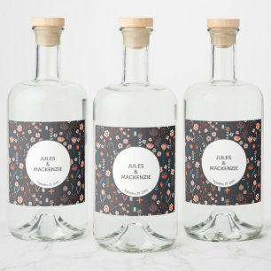 Scandinavisch Bloemen Donker Boho Modern Likeurfles Etiket