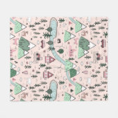Scandinavisch Boerderij Town Pattern roze Fleece Deken (Voorkant (Horizontaal))