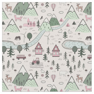 Scandinavisch Boerderij Town Pattern roze Stof