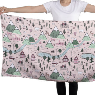 Scandinavisch Boerderij Town Pattern roze Strandlaken