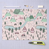 Scandinavisch Boerderij Town Pattern roze Tissuepapier (Craft)