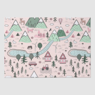 Scandinavisch Boerderij Town Pattern roze Tissuepapier