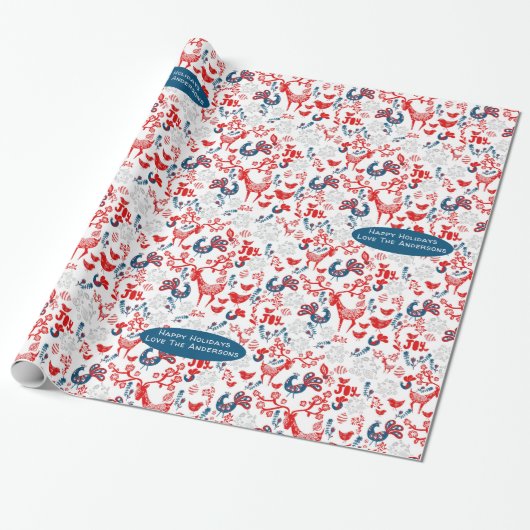 Scandinavisch bos herten winter Kerst volks kunst Cadeaupapier (Uitgerold)