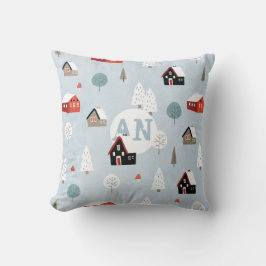 Scandinavisch dorp in folk art stijl met monogram  kussen