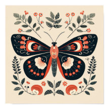 Scandinavisch Folk Butterfly Art Poster