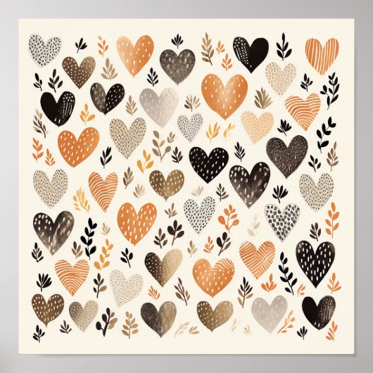 Scandinavisch Folk Heart Pattern Poster (Voorkant)