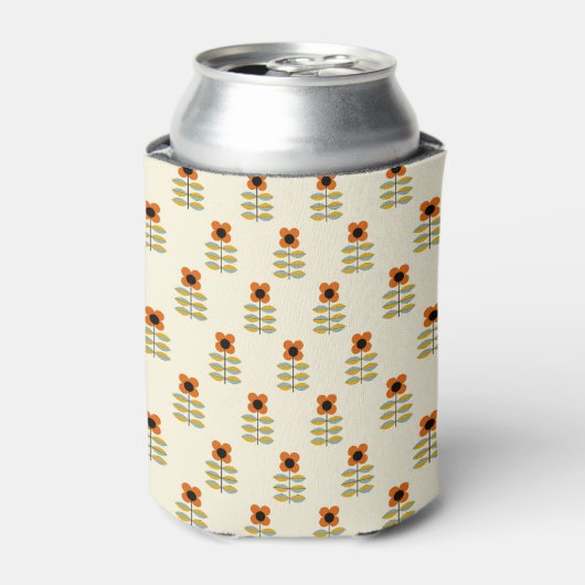 Scandinavisch geïnspireerd Oranje Floral Pattern Blikjeskoeler (Blikje Voorkant)
