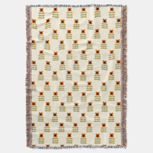 Scandinavisch geïnspireerd Oranje Floral Pattern Deken (Voorkant Verticaal)