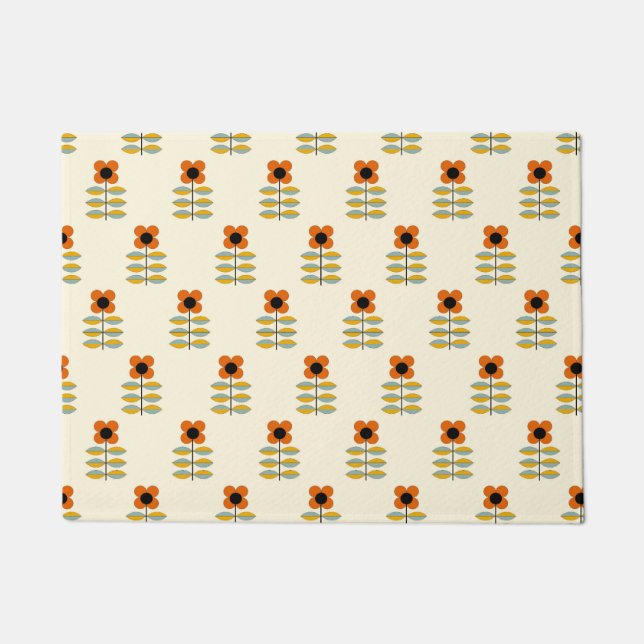 Scandinavisch geïnspireerd Oranje Floral Pattern Deurmat (Voorkant)