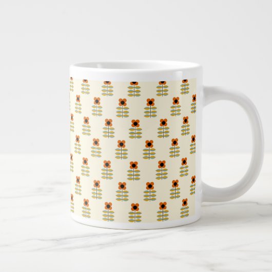 Scandinavisch geïnspireerd Oranje Floral Pattern Extra Grote Beker (Rechts)