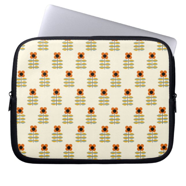 Scandinavisch geïnspireerd Oranje Floral Pattern Laptop Sleeve (Voorkant)