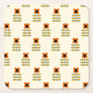 Scandinavisch geïnspireerd Oranje Floral Pattern Vierkante Kartonnen Onderzetter