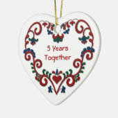 Scandinavisch hart 5 jaar samen keramisch ornament (Links)