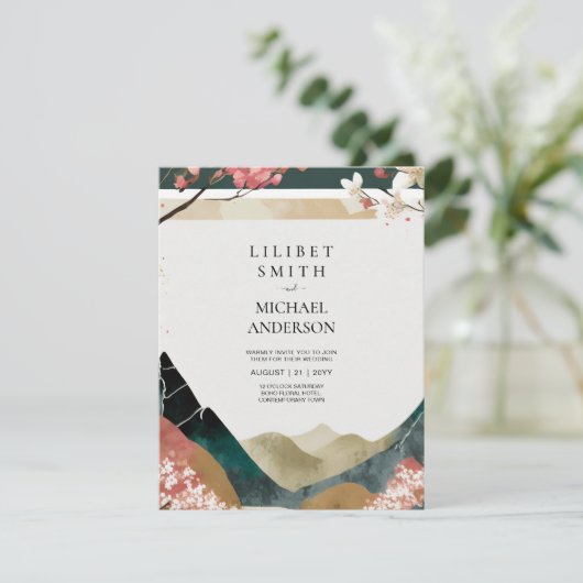 Scandinavisch Japandi bruiloft thema Aarde Tonen Kaart (Staand voorkant)