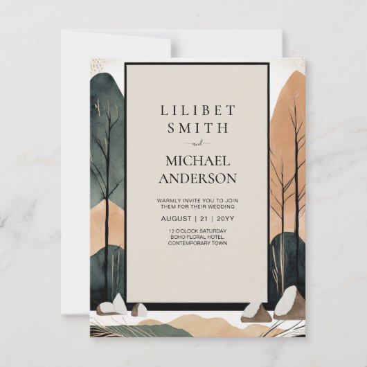 Scandinavisch Japandi Trouwthema Aardtinten Kaart (Voorkant)