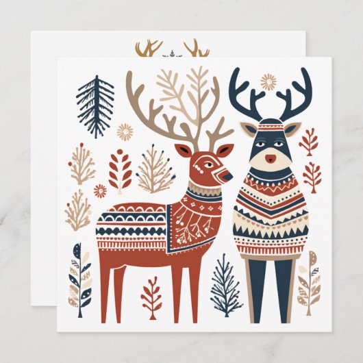 Scandinavisch kerst rendier Wenskaart Feestdagenkaart (Voorkant / Achterkant)