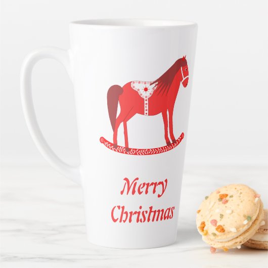 Scandinavisch Kerst Rocking Horse Custom Latte Mok (In situ)