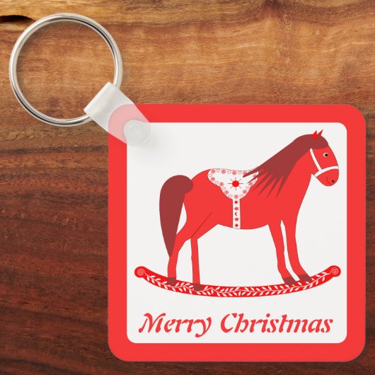 Scandinavisch Kerst Rocking Horse Custom Sleutelhanger (Voorkant)