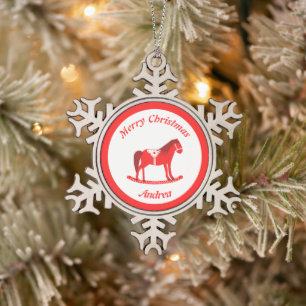 Scandinavisch Kerst Rocking Horse Custom Tin Sneeuwvlok Ornament