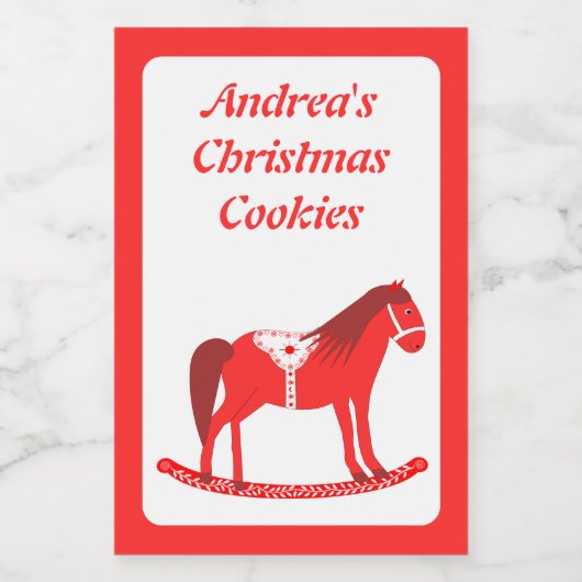 Scandinavisch Kerst Rocking Horse Custom Voedselcontainer Etiket (Enkel label)