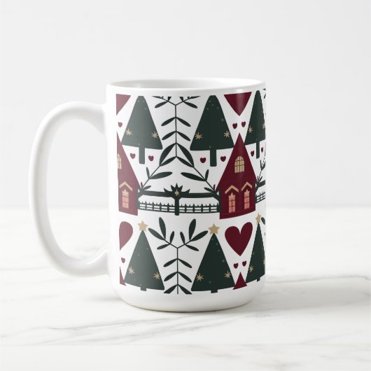 Scandinavisch kersthuisjes patroon koffiemok (Links)
